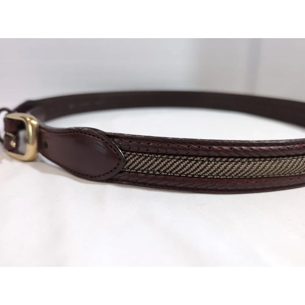 BRIGHTON BROWN LEATHER BELT MEN'S SIZE 40 BRASS BUCKLE BRAIDED WOVEN EUC